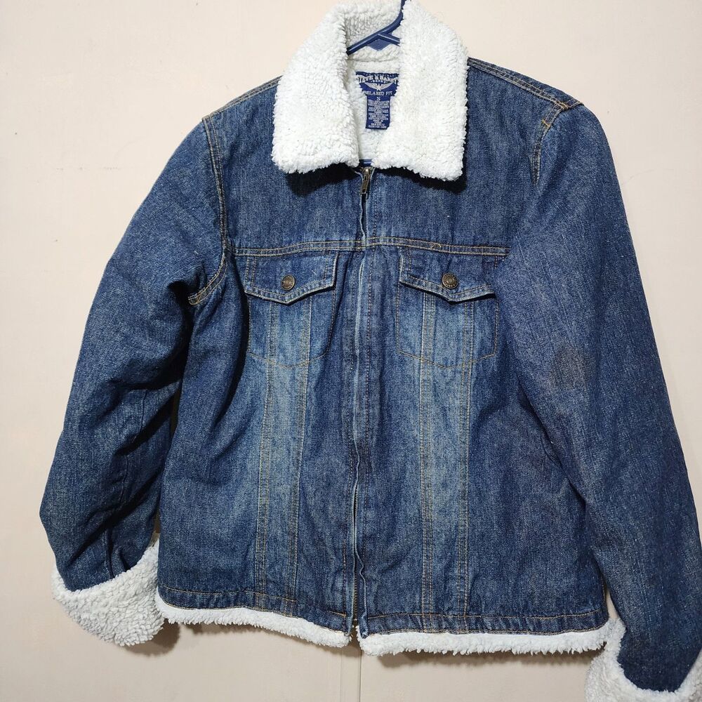Steve & Barrys Denim Trucker Jacket Womens Small Sherpa Collar Trim Western Y2K